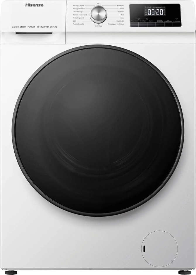 Hisense Lavasciuga Slim 10+6 Kg Classe A Profondità 61 cm Centrifuga 1400 giri Inverter Funzione Vapore colore Bianco - WDQA1014EVJM