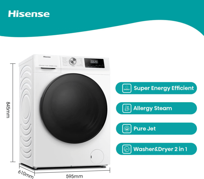 Hisense Lavasciuga Slim 10+6 Kg Classe A Profondità 61 cm Centrifuga 1400 giri Inverter Funzione Vapore colore Bianco - WDQA1014EVJM - immagine 2