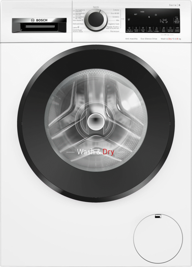 Bosch Lavasciuga 10.5+6 Kg Classe D Profondità 59 cm Centrifuga 1400 giri Motore Inverter colore Bianco - WNG25400IT Serie 6