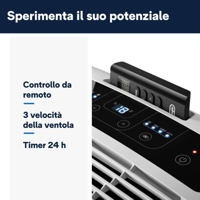 De Longhi Pinguino Condizionatore Portatile 9400 Btu/h Climatizzatore Classe A Funzione Deumidificatore Timer - PAC EM82 - immagine 4